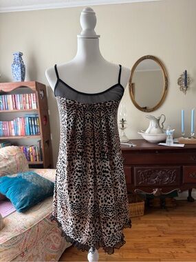 Studio Leopard-Print Chemise with Sheer Black Yoke